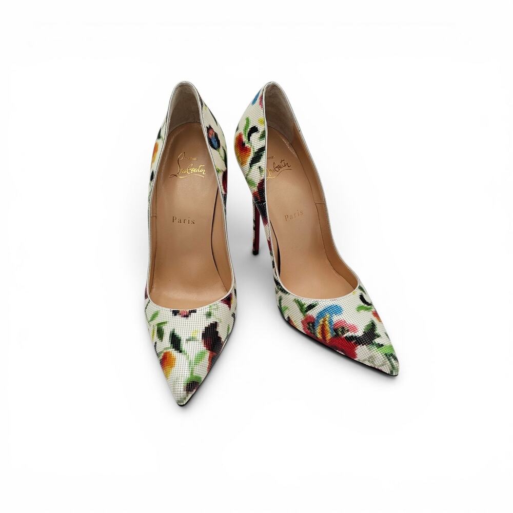 Christian Louboutin So Kate 120 Floral White Red Heel Pump Size 38.5 8.5